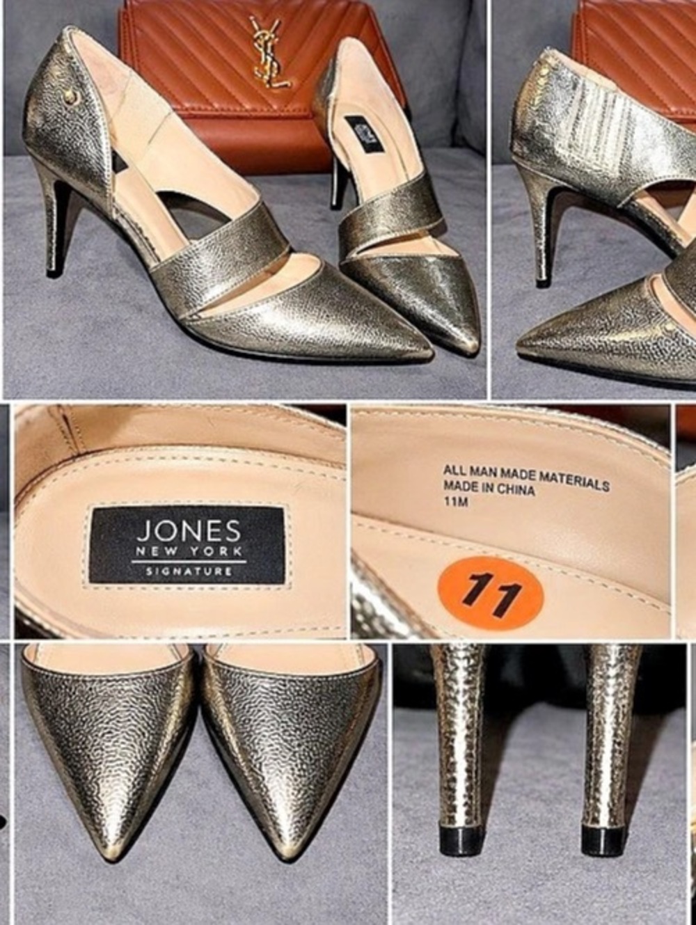 Jones New York Metallic Pointed-Toe Heels Gold US 11 Like New